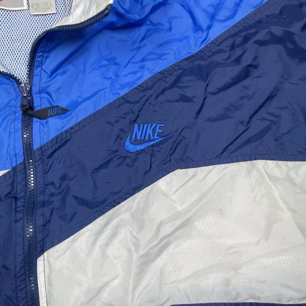 Vtg 90s Nike Full Zip Vented Windbreaker Jacket Mens Size XL Blue White Athletic